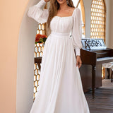 Chic Maxi Dress with Cinched Waist - Long Sleeve Elegance - Versatile for Formal & Casual Occasions - Array of Vibrant Colors