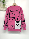 Charming Cat Jacquard Knit - Harajuku Loose Fit Long Sleeve Pullover Jumper - Cozy Trendsetter for Girls Autumn & Winter Wardrobe