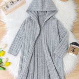 Cozy Rib-Knit Hooded Cardigan for Girls - Soft, Open Front, Spring and Fall Essential - Perfect Gift for Little Ones