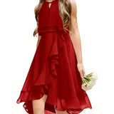 Kids A-Line Halter Neck Chiffon Junior Bridesmaid Dresses Fancy Girl Dress Wedding Elegant Party Gown