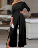 Goosudu Fashion Casual Solid Basic Oblique Collar Regular Jumpsuits
