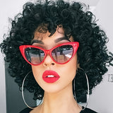 10 inch Synthetic Afro Curly Wig with Flattering Bangs - Natural Looking, High-Quality fibers for Women - Easy Maintenance, Versatile Style