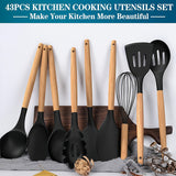 43pcs/set, Silicone Cooking Utensils Set, Non-Stick Heat Resistant Kitchen Utensils Spatula Set With Wooden Handle For Baking, Cooking, And Mixing, Best Kitchen Gadgets Tools With Holder, Kitchen Stuff