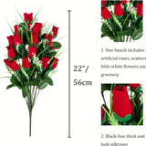 2pcs, Artificial Cemetery Flowers Bouquet With 2 Red Fake Roses For Cemetery Decoration, Outdoor Tomb Arrangement, Silk Funeral Flowers For Cemetery Vases.