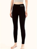 1pc Women's High-Waisted Thermal Fleece-Lined Leggings - Ultra Stretch Slim Fit Knitted Tights - Embroidered Fashion Bottoms