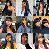Natural Color Human Hair Wigs With Bangs 13x4 Lace Frontal Wigs Pre Plucked Transparent Lace Human Hair Wigs For Women Brazilian Human Hair Wig 150% Density