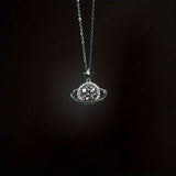 Elegant & Luxurious Planet & Star Pendant Necklace, Titanium Steel With Dazzling Zircon, Cosmic Style Jewelry For Women