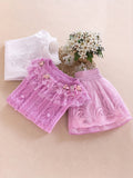 3pcs Knitwear Set For Girls, Lace Collar Knit Cardigan + Mock Neck Pullover + Mesh Skirt, 100% Cotton Comfy Spring/ Fall Clothes