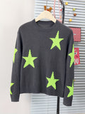 1pc Cozy Stars Pattern Crew Neck Sweater for Girls - Soft Casual Knit Pullover Jumper Top for Winter Fall Season - Girls' Warm and Comfortable Clothing for School Daily Wear