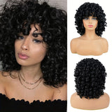 14 Inch Big Curly Afro Kinky Wigs with Bangs - Heat Resistant Ombre Synthetic Hair Replacement Wigs for Women - 180% Density, Rose Net Cap, Party Style, Daily Wear, Cosplay