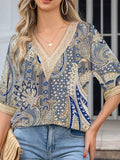 Spring/Summer Elegance: Chic Paisley Guipure Lace V-Neck Top - Durable, Non-Sheer & Easy Care