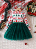 Cute Christmas Splicing Santa Graphic Mesh Tutu Dress for Girls - Flutter Trim, Festive Holiday Outfit, Perfect Gift for Kids, Christmas Party Wear