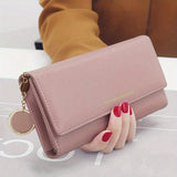 Fashion Long Solid Color PU Leather Wallet, Solid Color Minimalist Women's Mobile Phone Clutch Wallet