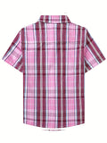 Boys and Girls Classic Plaid Cotton Casual Shirt - Short Sleeve, Lapel Collar, Front Pocket, Machine Washable - Perfect for Spring and Summer