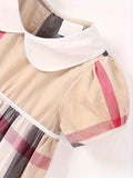 Girls Charming Plaid Dress - Crafted from Soft and Breathable Pure Cotton, Short Sleeves, Classic Lapel Design - Perfect for Warm Weather and Summer Outings