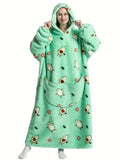 Cozy Plus Size Cartoon Penguin Sherpa Fleece Nightgown - Soft, Warm, Oversized Wearable Blanket for Fall & Winter - Plus Size Nightgowns & Sleepshirts