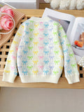 Adorable Girls Pearl Button Bow Knitted Sweater Cardigan - Soft, Cozy & Fashionable for Your Little Princess!