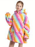 Girls Rainbow Stripe Oversized Hooded Blanket Sweatshirt - Super Soft & Cozy Pullover, Durable & Fashionable - Ideal Gift for ages 5-15, All-Season Comfort