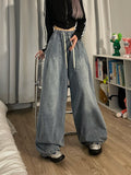 goosudu Joanne Solid Color Denim Retro Streetwear Straight Wide Leg High Waist Jeans Pants