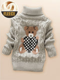 Cozy Fashion Bear Sweater - Soft, Thick, High-Quality Fleece Turtleneck Knitwear for Girls and Boys - Warm, Winter, Casual, Everyday Wear