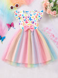 Mesmerizing Fish Scale Tutu Dress - Dreamy Gradient Colors with Sparkling Star Sequins - Adorable Bow & Fluffy Mesh for Summer Holidays, Perfect Party & Gift Dress