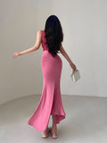 goosudu Yuna Solid Color Skinny Pleated Stretch-Wrapped Fishtail Long Skirt