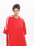 goosudu Lany Zipper Off-the-shoulder Metal Loose Couple T-shirt Top