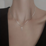 Minimalist Style Tiny Cross Pendant Necklace, Silver Color Neck Jewelry Gift For Women