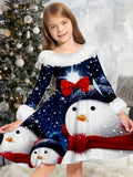 Girls Elegant Snowflake Pattern Crew Neck Long Sleeve Dress - Soft, Comfortable, and Festive - Perfect for Christmas, Spring, and Fall Occasions, Great Gift Idea