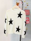 1pc Cozy Stars Pattern Crew Neck Sweater for Girls - Soft Casual Knit Pullover Jumper Top for Winter Fall Season - Girls' Warm and Comfortable Clothing for School Daily Wear