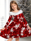 Girls Elegant Snowflake Pattern Crew Neck Long Sleeve Dress - Soft, Comfortable, and Festive - Perfect for Christmas, Spring, and Fall Occasions, Great Gift Idea