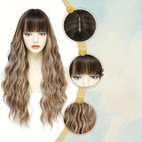 Lady Wig With Bangs, 26 Inch Long Wig Lady, Sand Blonde Wavy Wig, Heat Resistant Synthetic Wig, Suitable For Everyday Party Use