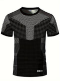 Men's Stylish Geometric Print Performance T-Shirt - High-Stretch, Quick-Dry, Breathable Crew Neck Top for Running, Yoga, Training - Short Sleeve, Cool Feel, Skinny Fit, Summer Athletic Wear for Active Men