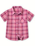 Boys and Girls Classic Plaid Cotton Casual Shirt - Short Sleeve, Lapel Collar, Front Pocket, Machine Washable - Perfect for Spring and Summer