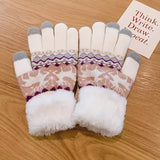 Plus Velvet Thickened Warm Gloves Winter Stretch Cute Deer Print Gloves Outdoor Cycling Touch Screen Coldproof Gloves Christmas Gift