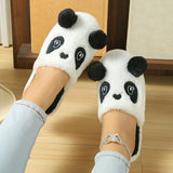 Cozy Panda Plush Slippers for Women - Soft, Thick Faux Rabbit Fur, Quiet Embroidered Design, Perfect for Indoor Wear in Spring, Fall & Winter