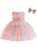 Baby Girls' 2pc Enchanting Floral Mesh Gown & Headband Set - Sleeveless - Ideal for Party Performances & Gifts