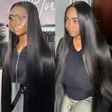 250% Plus Density 13X4 HD Lace Front Wigs Straight Lace Front Wig 100% Brazilian Human Hair 13X4 Full Edges Swiss HD Pre Plucked Lace Wig With Baby Hair Natural Black Wig For Daily Wear