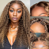 Deep Wave Closure Wigs Human Hair 4/27 Ombre Highlight Deep Wave Wig 5x5 Hd Lace Front Wigs Human Hair 200 Density Glueless Curly Wigs For Black Women With Baby Hair Pre Plucked 22 24 26 28 30 32 34inch