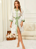 Floral Print Night Robe, Long Sleeve V Neck House Robe With Belt, Women's Sleepwear