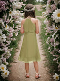 Kids A-Line Halter Neck Chiffon Junior Bridesmaid Dresses Fancy Girl Dress Wedding Elegant Party Gown