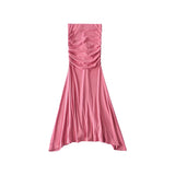 goosudu Yuna Solid Color Skinny Pleated Stretch-Wrapped Fishtail Long Skirt