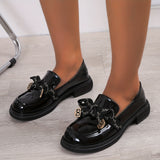 Chic Faux Leather Bowknot Loafers - Comfortable Round Toe Design - Versatile Solid Color Footwear for Everyday Wear