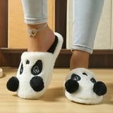 Cozy Panda Plush Slippers for Women - Soft, Thick Faux Rabbit Fur, Quiet Embroidered Design, Perfect for Indoor Wear in Spring, Fall & Winter