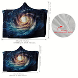 Contemporary Starry Galaxy Wearable Blanket with Hood – Soft Warm Flannel Throw Cape for Sofa, Home, Office, Nap, Air Conditioning, Travel, Camping – Digital Print Polyester Hooded Blanket with Convenient Button – Machine Washable, Knitted Craftsmanship,