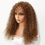 Elegant Honey Blonde Ombre Deep Curly Wig With Bangs For Women - 150% Density, Glueless Human Hair, Versatile For All Skin Tones