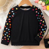 Vibrant Hearts Graphic Print Raglan Sweatshirt - Soft, Cozy, Long Sleeve, Trendy, Casual, Fall & Winter Essential for Girls - Colorful, Fashionable, and Comfortable Girls' Clothing for School, Daily Wear
