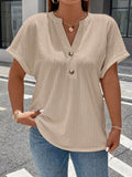 Plus Size Solid Textured T-Shirt, Casual V Neck Short Sleeve T-Shirt, Women's Plus Size Clothing