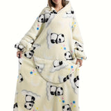 Cozy Plus Size Cartoon Penguin Sherpa Fleece Nightgown - Soft, Warm, Oversized Wearable Blanket for Fall & Winter - Plus Size Nightgowns & Sleepshirts