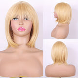 Chic 130% Density Blonde Bob Wig with Bangs for Women: Realistic Scalp, Comfort Rose Net Cap, Ideal for Daily and Party Use